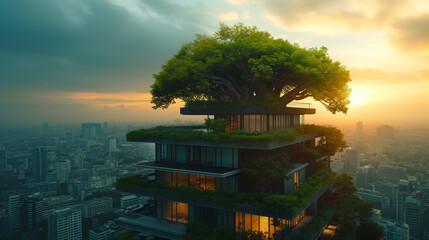 Eco-friendly building in modern city .