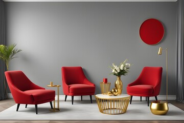 Wall Mural - gray house with red furniture
