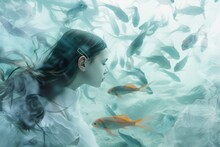 Produce A Visually Stimulating Piece That Imaginatively Blends The Boundary Pushing Possibilities Of Biotechnology A Girl And The Ethereal Beauty Of Fish Inspired Elements