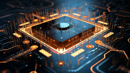 Poster - Illuminated Processor and Circuit Board, A Glimpse into Advanced Technology