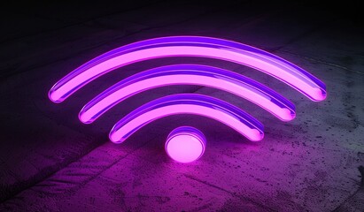 Poster - Light purple Wi-Fi signal coming from a round device on a textured surface