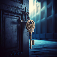 Canvas Print - Conceptual image of a key unlocking a mysterious door