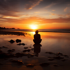 Sticker - Silhouette of a person watching a sunset on the beach