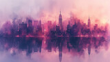 Fototapeta  - Cityscape with buildings in the foreground in purple colors