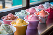 Different gelatto ice cream flavors in small cups