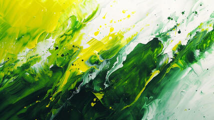 Wall Mural - Acrylic green and yellow colors in oil. Ink splash. Abstract white background. 