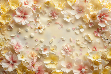 Wall Mural - flowers bloom in different colors on a beige backgrou