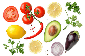 Wall Mural - Avocado and fresh vegetables, food concept Vegetables isolated on white background
