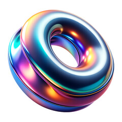 Wall Mural - 3d donut shape abstract colorful iridescent chrome design element isolated on transparent background