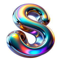 Wall Mural - 3d s letter abstract colorful iridescent chrome design element isolated on transparent background