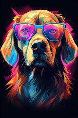 stylish dog, doggie in a sunglasses on a dark background. fashionable pet. brutal puppy