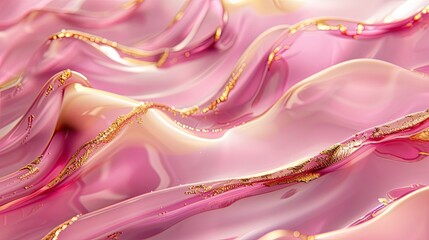 Gold and pink waves, layer by layer of gold, layer by layer of pink, layer by layer, flowing,water, Having a sense of hierarchy, Flowing like waves, pink and gold, realistic liquid motion, in the styl