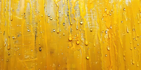 Poster - Soft patter of rain on a vivid yellow canvas, blending tranquility with the vibrancy of color.