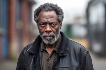 Poster - Mature black man sad serious face on street