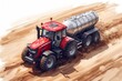 A farmer's tractor is carrying a tank of fuel, drawing. Backdrop with selective focus and copy space