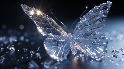 Wall Mural - a close up of a shiny butterfly on a shiny surface with water droplets on the wings and back of the 