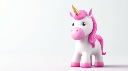 Wall Mural - A magical 3D rendering of a cute unicorn on a pristine white background, perfect for adding a touch of enchantment to your creative projects.