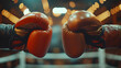 Two male hands in boxing gloves. Sports confrontation.Glove Touch Sportsmanship: Document the moment of sportsmanship as two boxers touch gloves at the start of a match, showing respect for each other