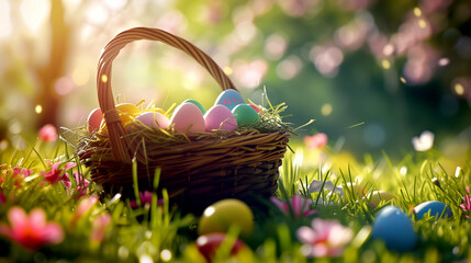 easter, grass, egg, spring, eggs, sunny, holiday, decoration, day, green, celebration, nature, food, season, flower, color, colorful, tradition, nest, yellow, red, seasonal, basket, closeup, symbol, c