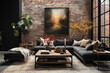 Immerse yourself in the simplicity and sophistication of a dark-colored interior brick wall. 