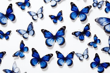 Wall Mural - Blue butterflies on a white background