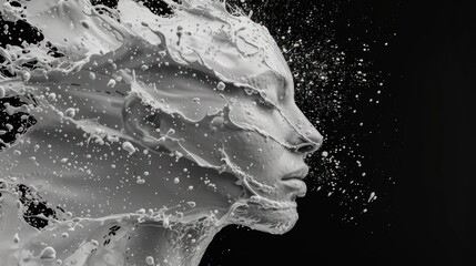 Wall Mural - a black and white photo of a woman's face with a splash of water on it's face.