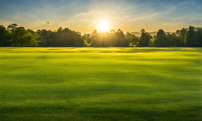 Wall Mural - wide lawn trimmed with precision under a sunset sky