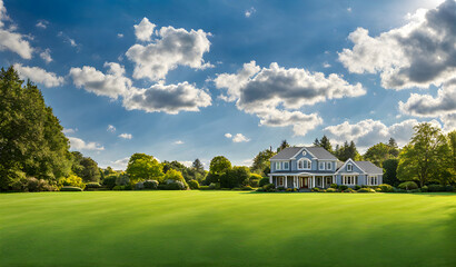 Wall Mural - wide lawn trimmed with precision under a blue sunny sky