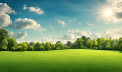 Wall Mural - wide lawn trimmed with precision under a blue sunny sky