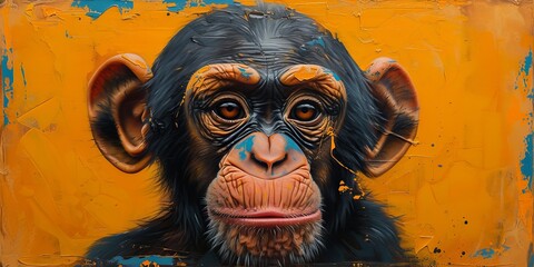 Portrait of a chimpanzee monkey, digital illustration in watercolor style