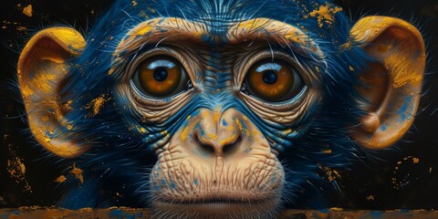 Portrait of a chimpanzee monkey, digital illustration in watercolor style