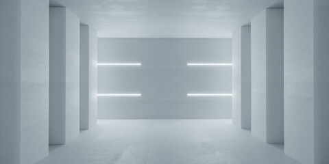 Poster - Empty White Room With Ceiling Lighting 3d render illustration