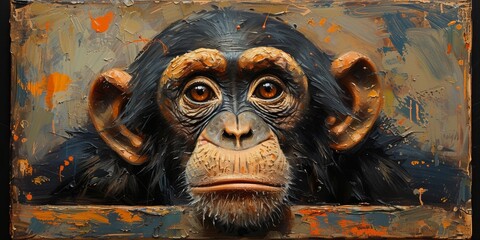 Portrait of a chimpanzee monkey, digital illustration in watercolor style