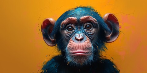 Portrait of a chimpanzee monkey, digital illustration in watercolor style