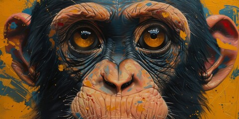 Portrait of a chimpanzee monkey, digital illustration in watercolor style