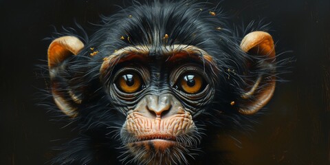 Portrait of a chimpanzee monkey, digital illustration in watercolor style