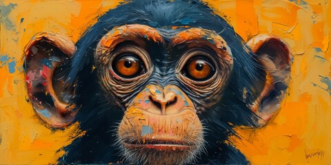 Portrait of a chimpanzee monkey, digital illustration in watercolor style