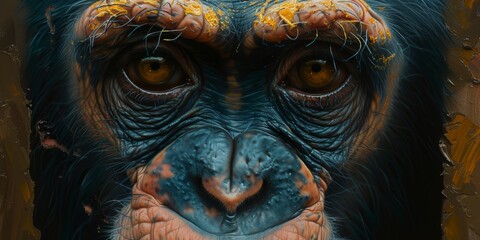 Portrait of a chimpanzee monkey, digital illustration in watercolor style