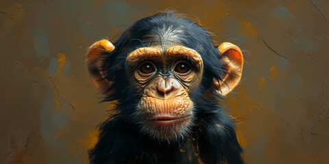 Portrait of a chimpanzee monkey, digital illustration in watercolor style