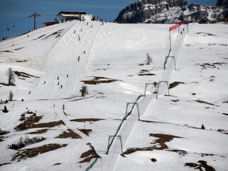 Poster - skiing ski sport in dolomites snow panorama val badia