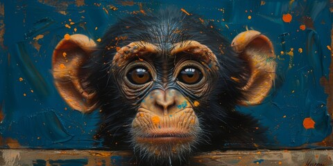 Portrait of a chimpanzee monkey, digital illustration in watercolor style