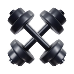 Two crossed heavy black dumbbell in bright cartoon 3d style. Cute modern minimal vector illustration.