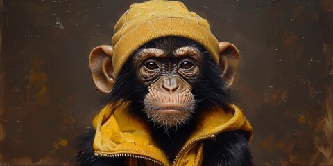 Portrait of a chimpanzee monkey, digital illustration in watercolor style