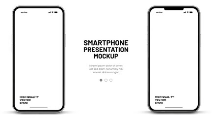 Aufkleber - 3D realistic high quality smartphone mockup with isolated background. Smart phone mockup collection. Device front view. 3D mobile phone with shadow on white background.