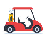 Fototapeta  - Electric golf car with golf club bag. Transport, vehicle for playing golf. Vector illustration.