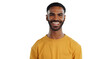 Happy, fashion and portrait of black man with smile on isolated, PNG and transparent background. Humor, funny joke and face of person in trendy clothes with confidence, pride and positive attitude