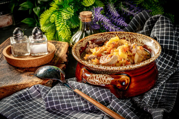 Poster - Pea soup with pieces of white sausage, potatoes and small dumplings.