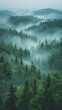 Misty forest landscape with layered mountain view Generative AI image