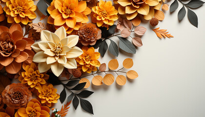 Wall Mural - Nature beauty in autumn yellow flowers decorate the colorful backdrop generated by AI