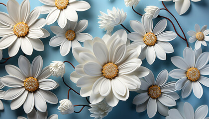 Wall Mural - Abstract floral pattern with daisy and chamomile plant on green backdrop generated by AI